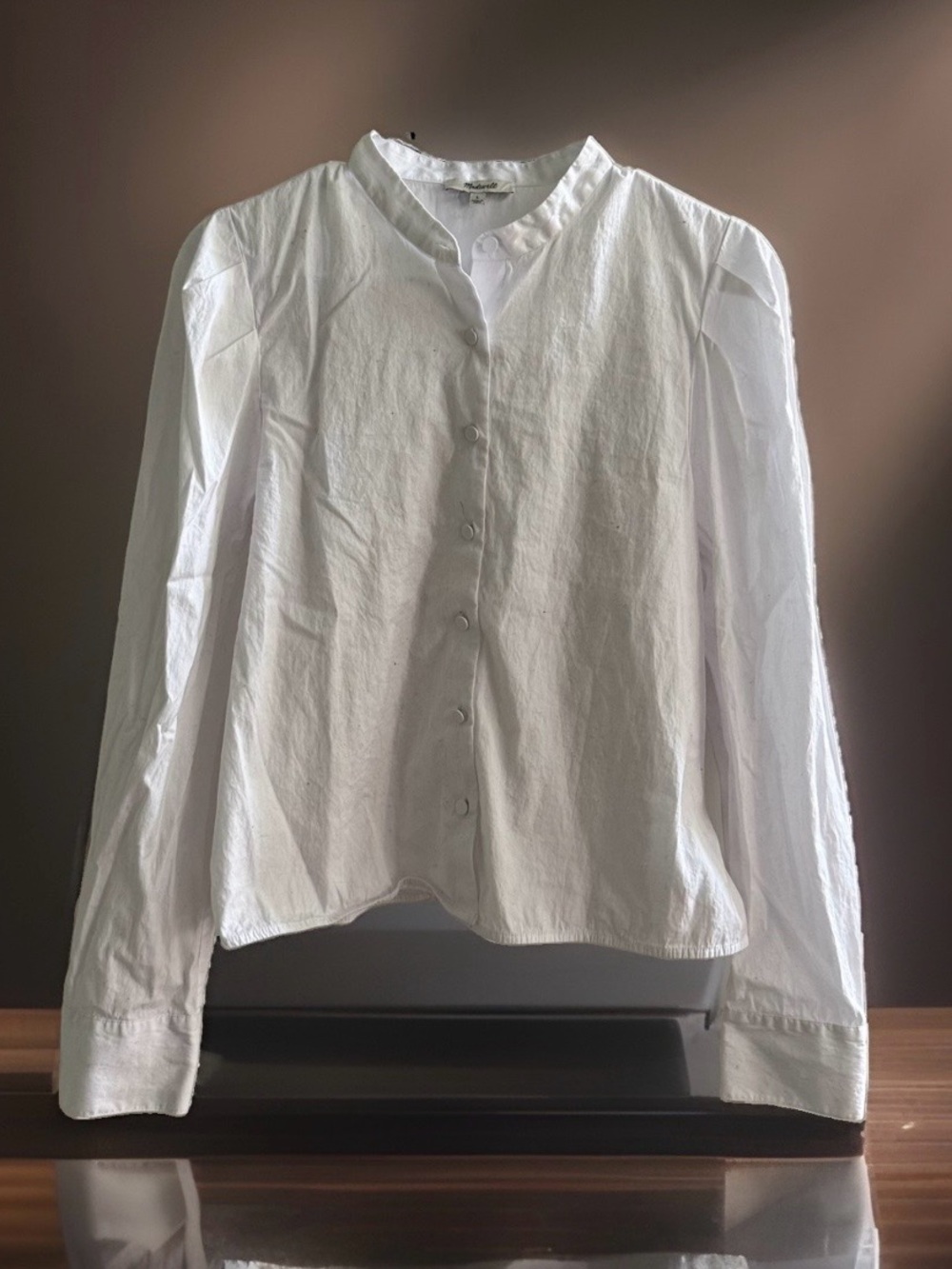 Madewell Women’s L White Solid Woven 100% Cotton Long Sleeve Collared Blouse